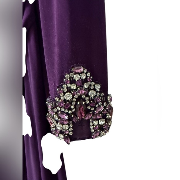 ELIZA J Women's Purple Ruched Rhinestone Cuff Long Stretch Jersey Gown Dress - Picture 4 of 8
